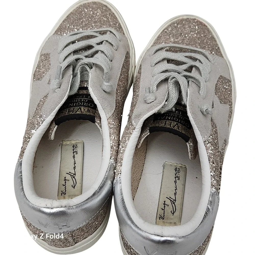 Vintage Havana Grande-8 Chunky Silver Multi Glitter Star Sneakers Womens 8